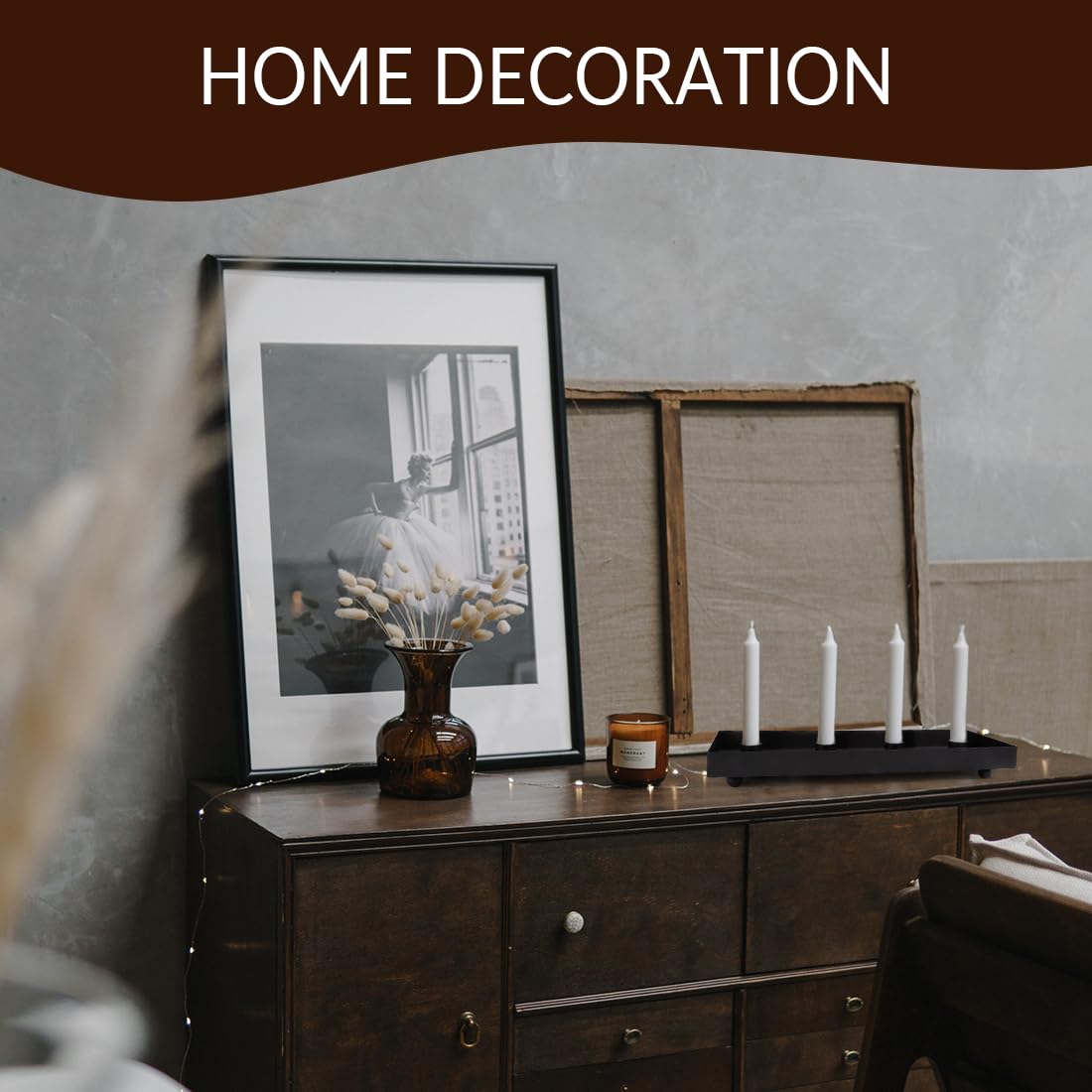 TELOSMA tray styled with greenery and ornaments for seasonal decorating versatility