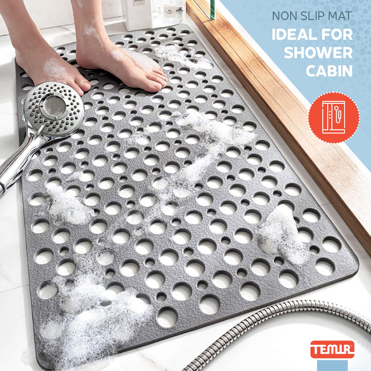 TEMIR suction cups underside demonstrating strong hold on tub surface
