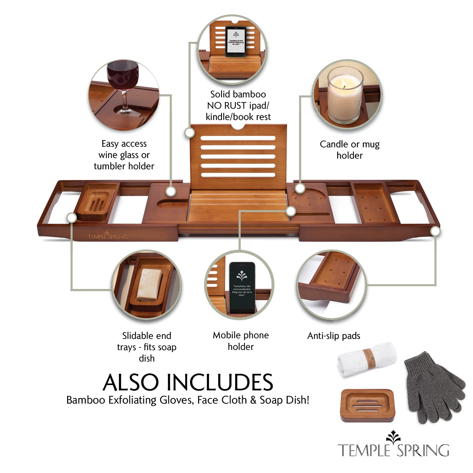 Temple Spring close-up of 10.2-inch bamboo book rest for stable device viewing