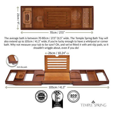 Temple Spring expandable arms extended to fit tub edges for secure fit