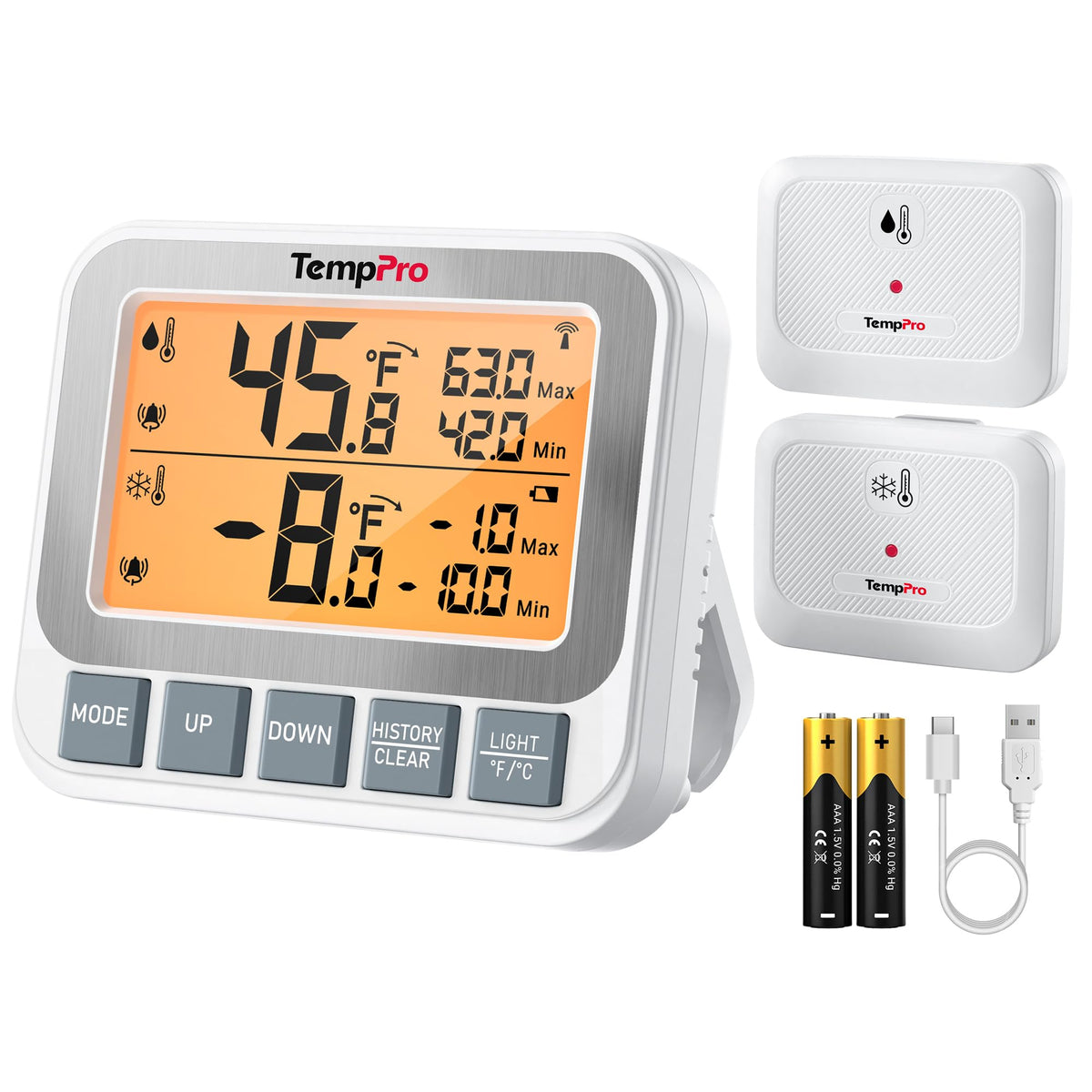 TempPro front display showing fridge and freezer temps for quick checks