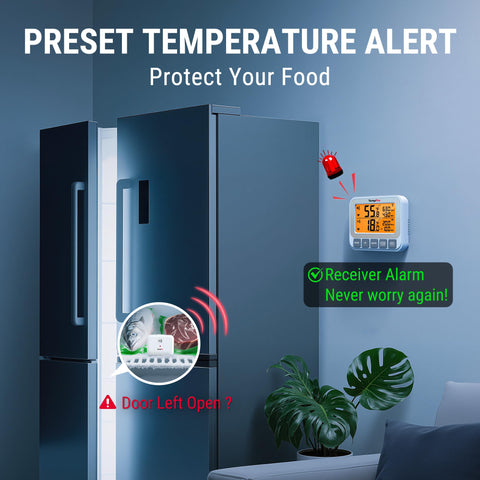 TempPro transmitter placed inside freezer demonstrating wire-free use