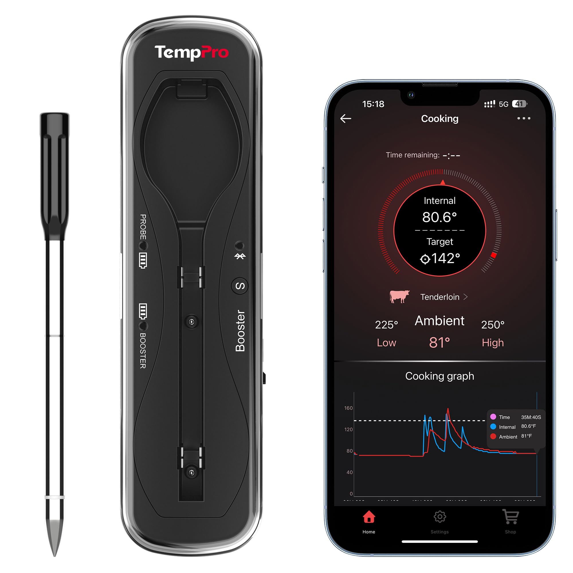TempPro TempSpike front display showing temperature readout and easy controls