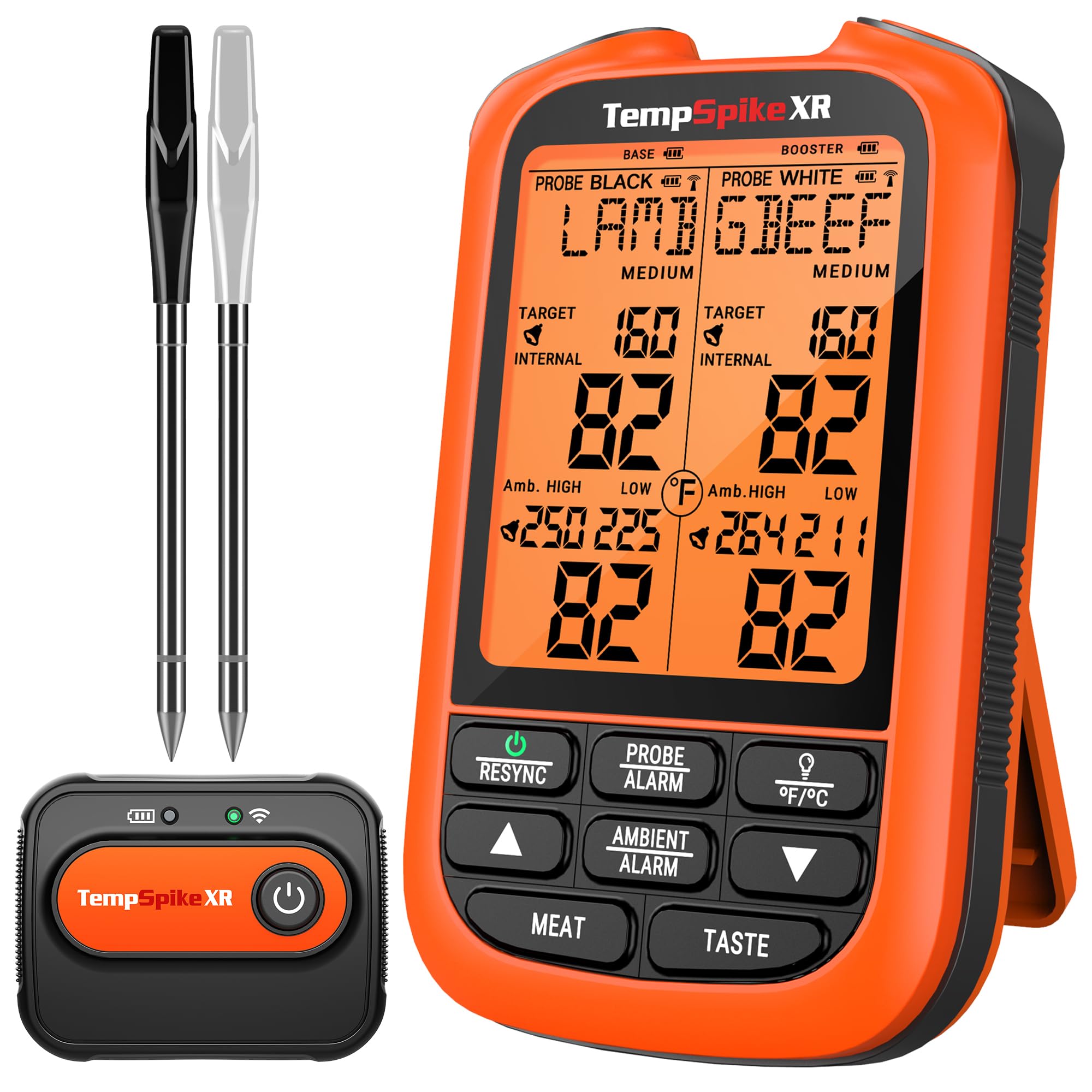 TempPro front display showing dual probe and target temps for quick readings