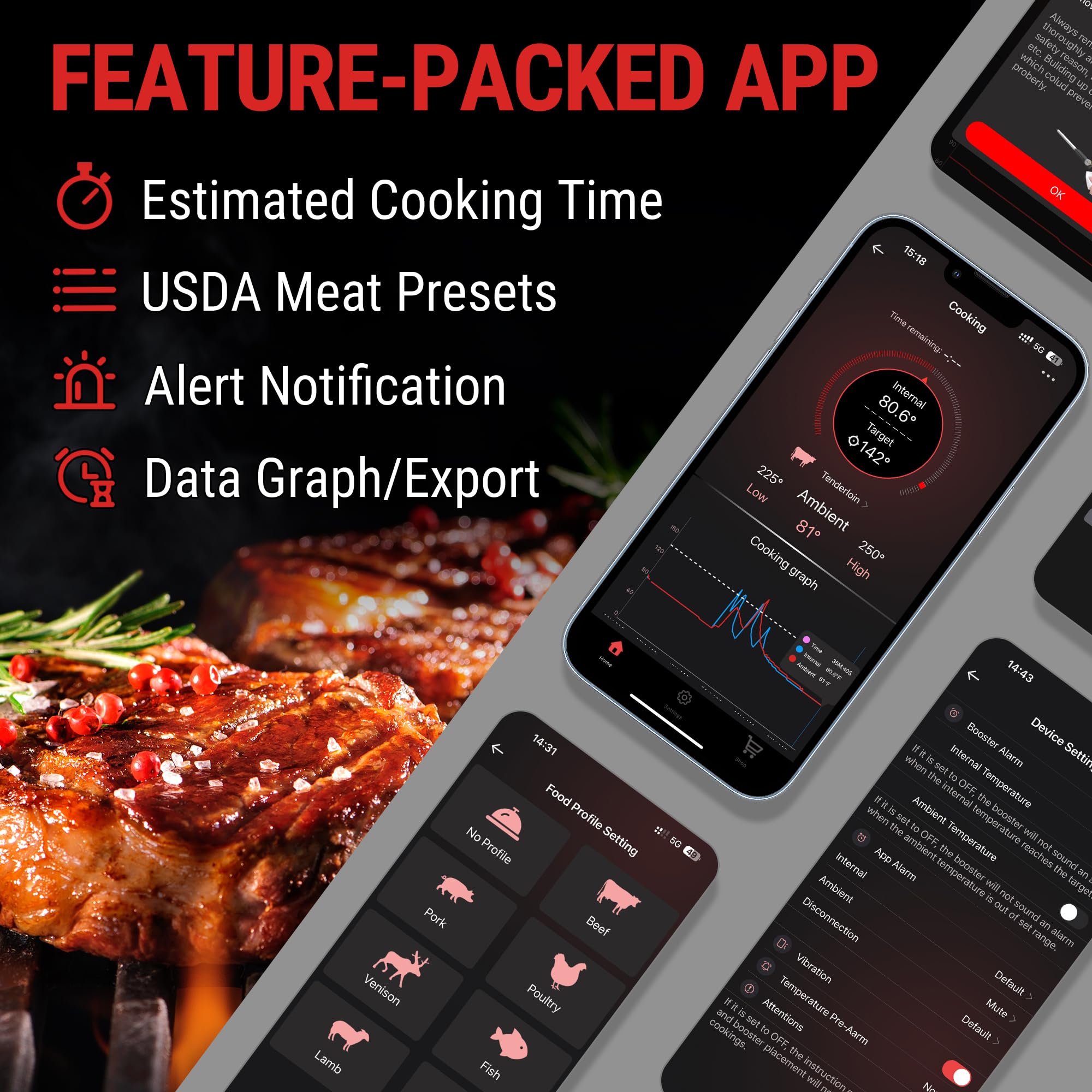 TempPro TempSpike probe inserted in grill showing cordless placement and convenient cooking