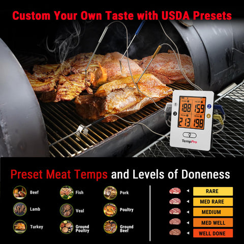 TempPro ambient probe next to grill showing pit temperature control