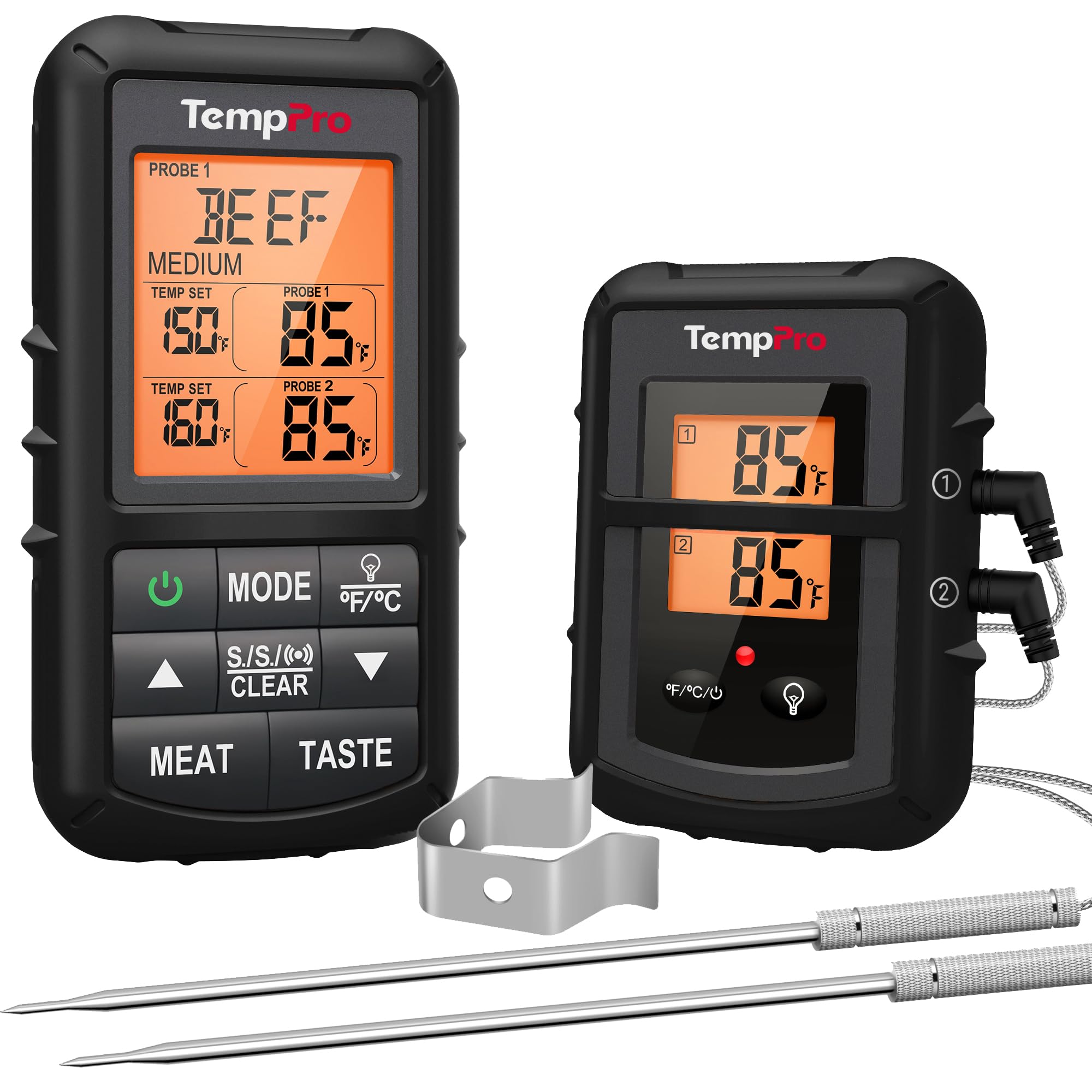 TempPro front display showing dual temps and clear backlight for easy reading