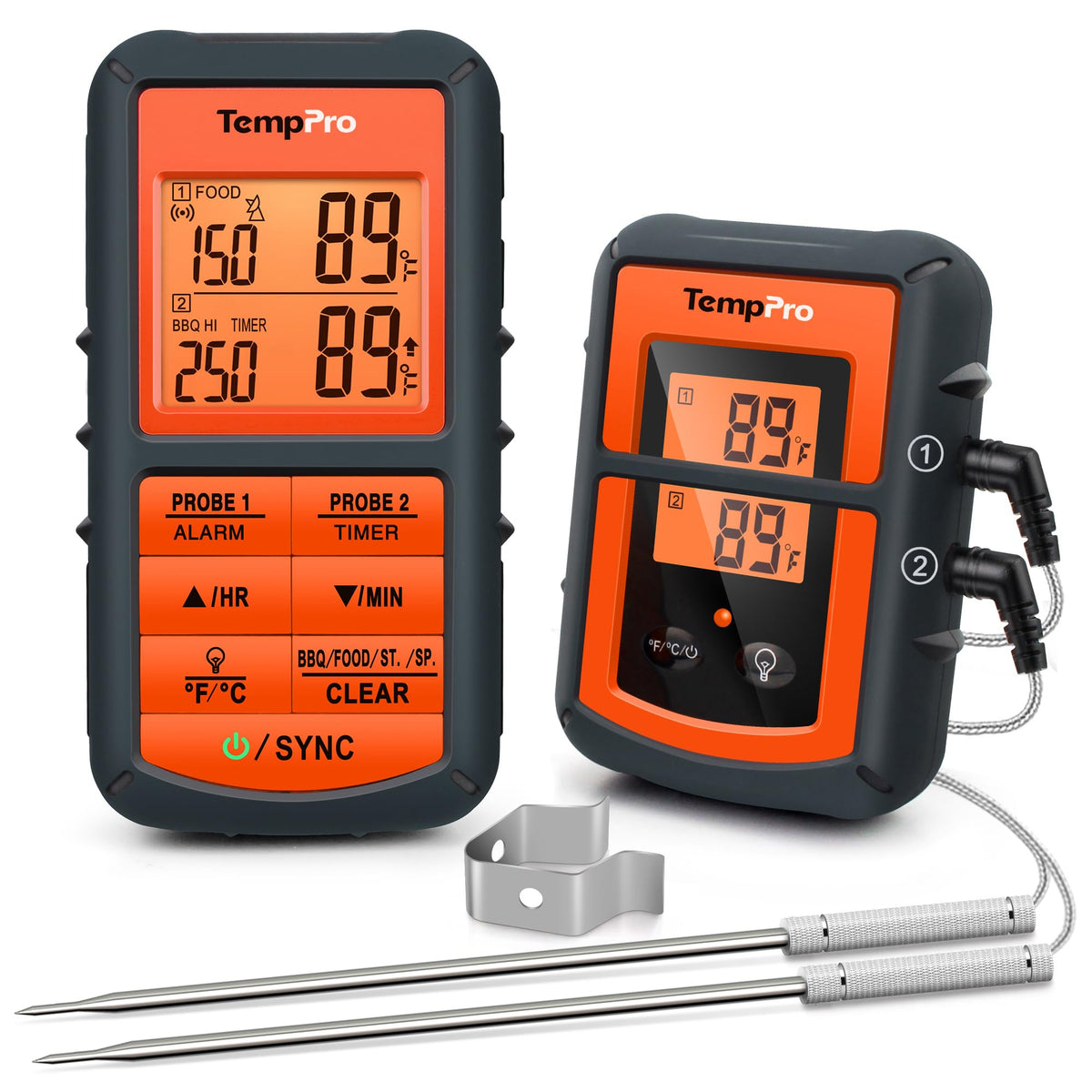 TempPro front display showing dual temperatures and alerts for quick status