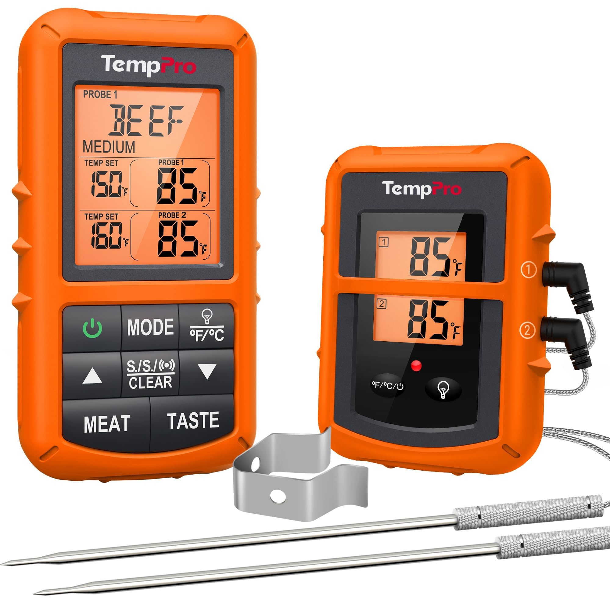 TempPro front receiver and probes showing readouts and ease of use