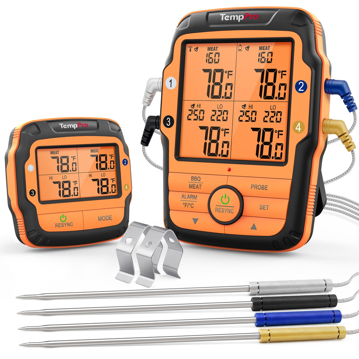TempPro TempSync front unit showing four-probe readings and clear display benefit