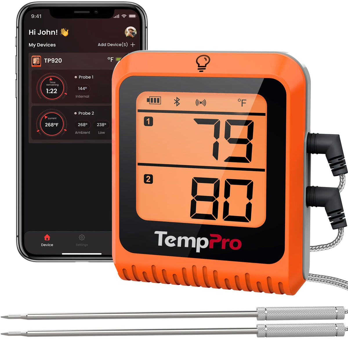 TempPro TempSync front unit display showing dual temperatures, quick visual monitoring benefit
