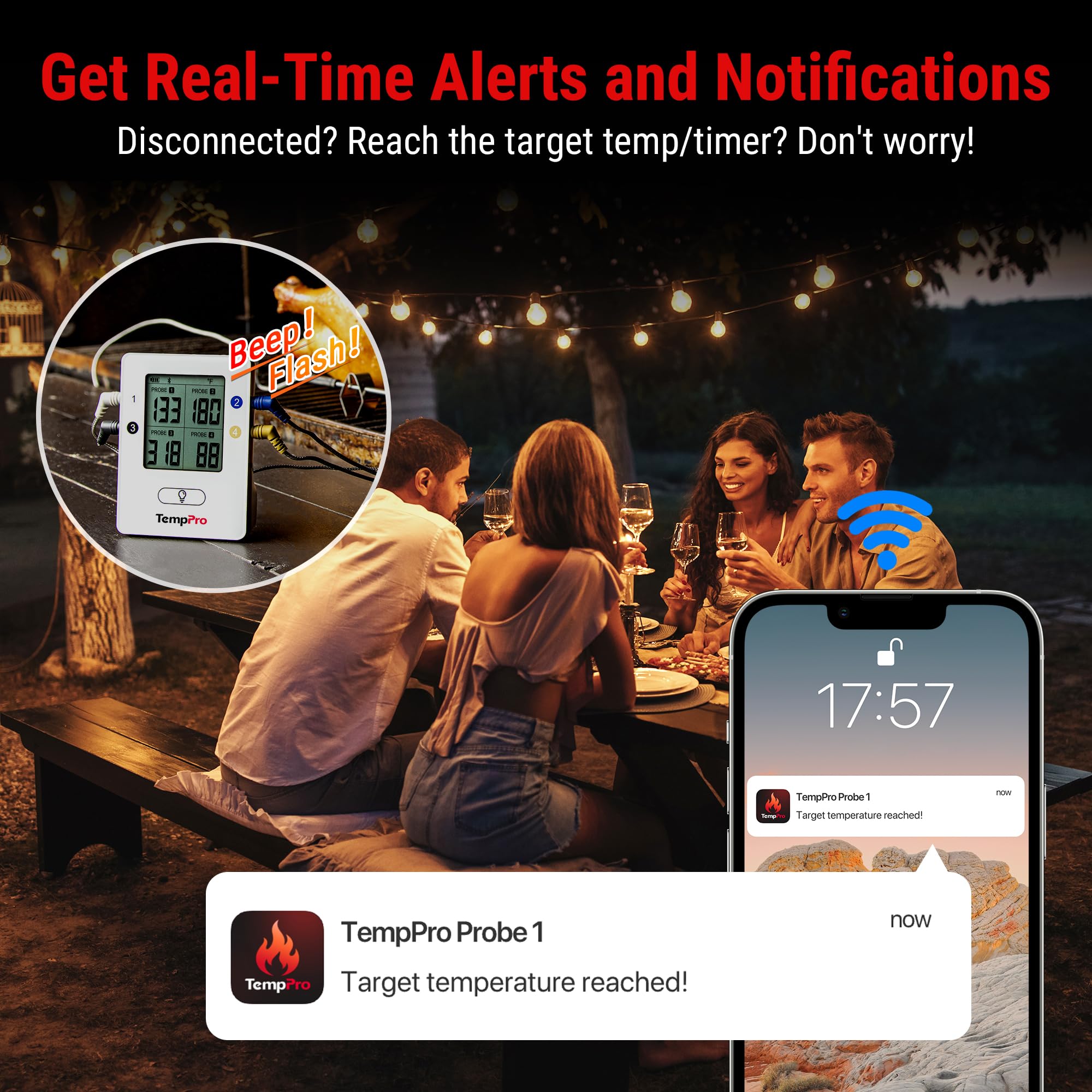 TempPro probes inserted in smoker showing remote monitoring benefit