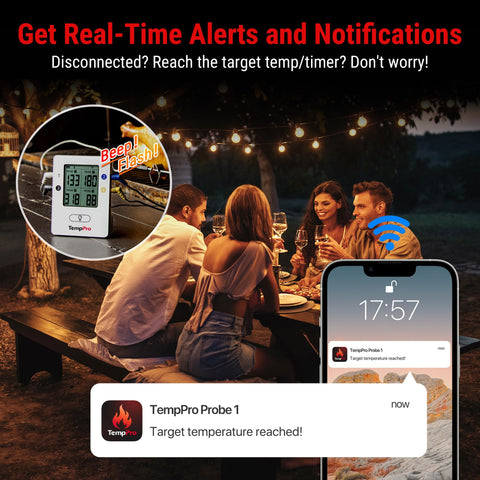 TempPro probes inserted in smoker showing remote monitoring benefit