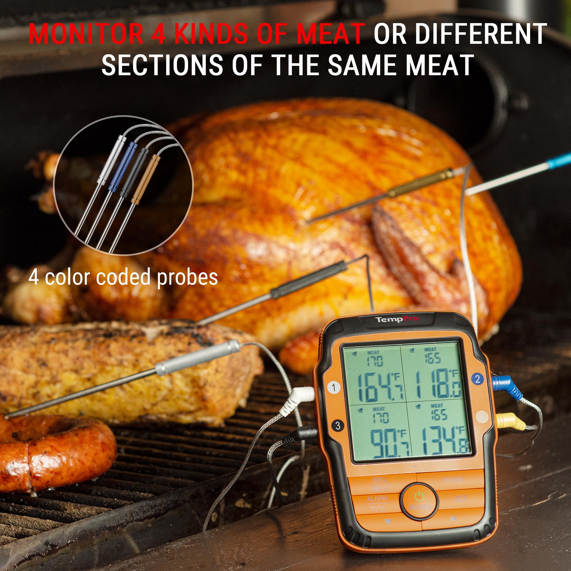 TempPro color-coded probes laid out to prevent mix-ups and simplify monitoring benefit