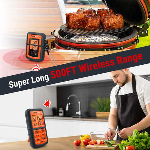 TempPro probe inserted in steak showing accurate meat temperature monitoring