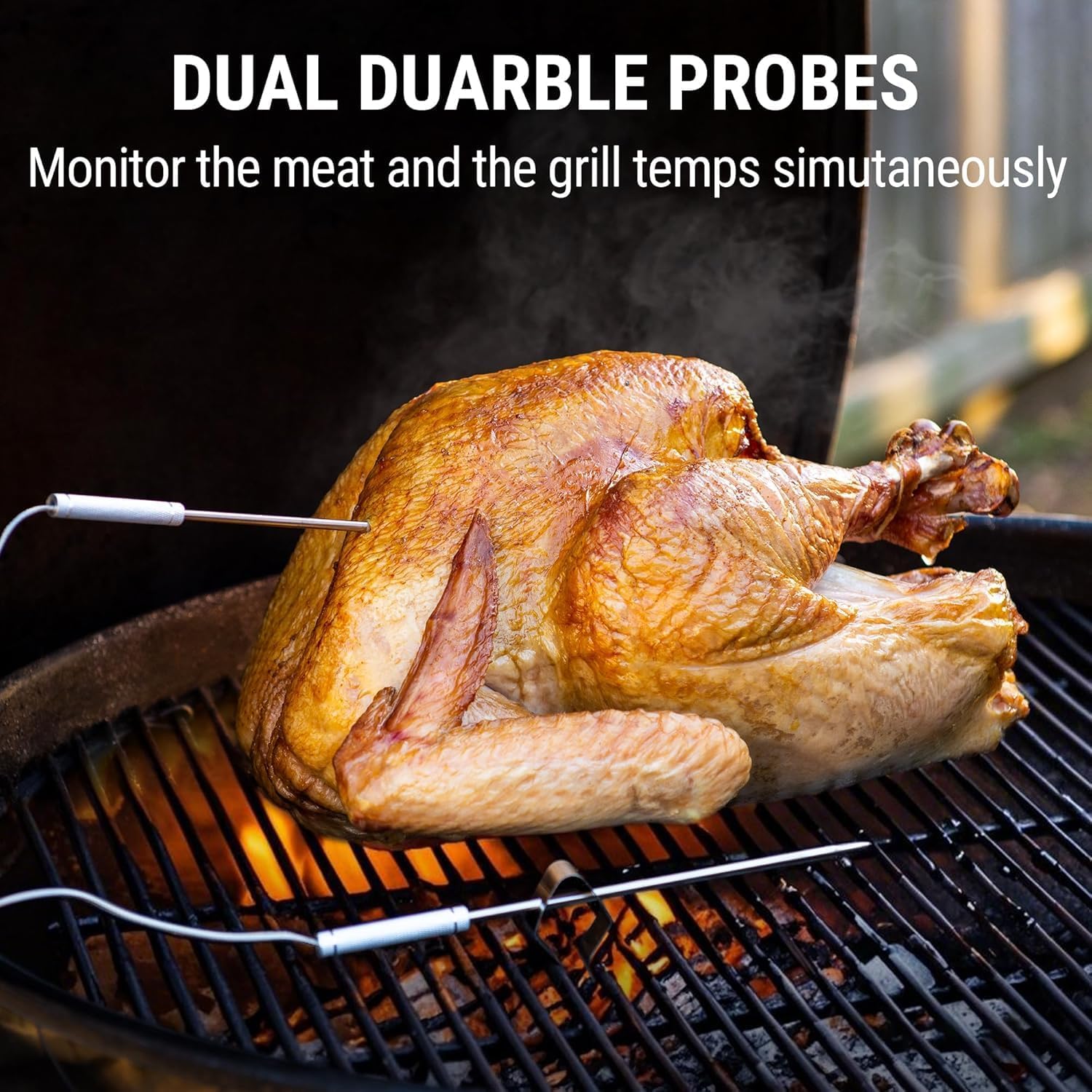 TempPro probe monitoring smoker ambient temperature for steady control