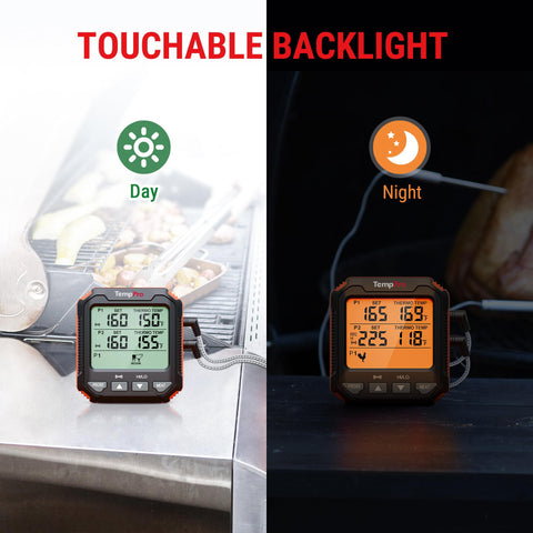 TempPro touch-activated backlight illuminated for easy low-light reading