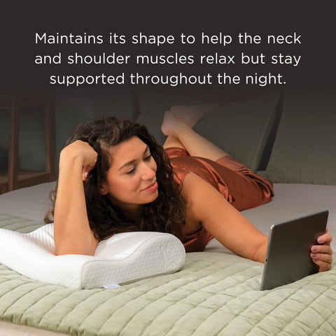 Tempur-Pedic on bed with back sleeper demonstrating steady spinal support