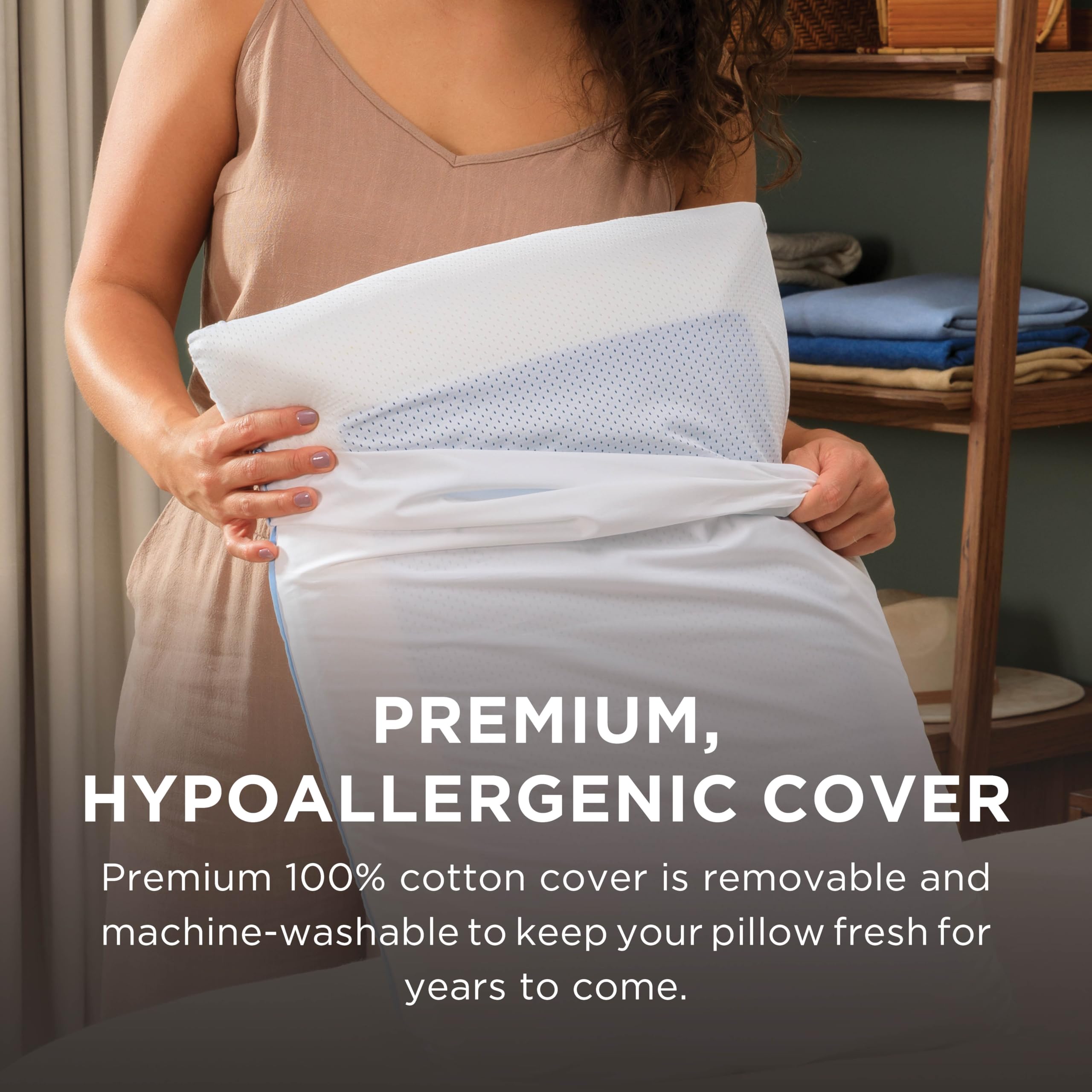 Tempur-Pedic pillow supporting a back sleeper for neck alignment