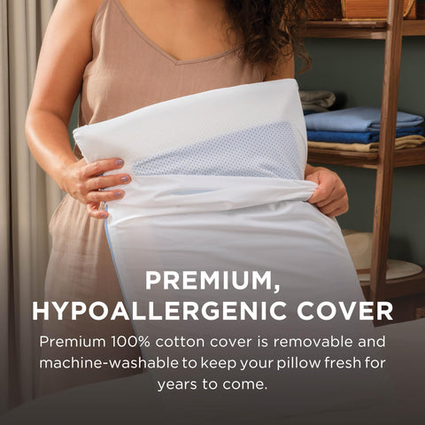 Tempur-Pedic pillow on a made bed in a bedroom to show lifestyle comfort and fit