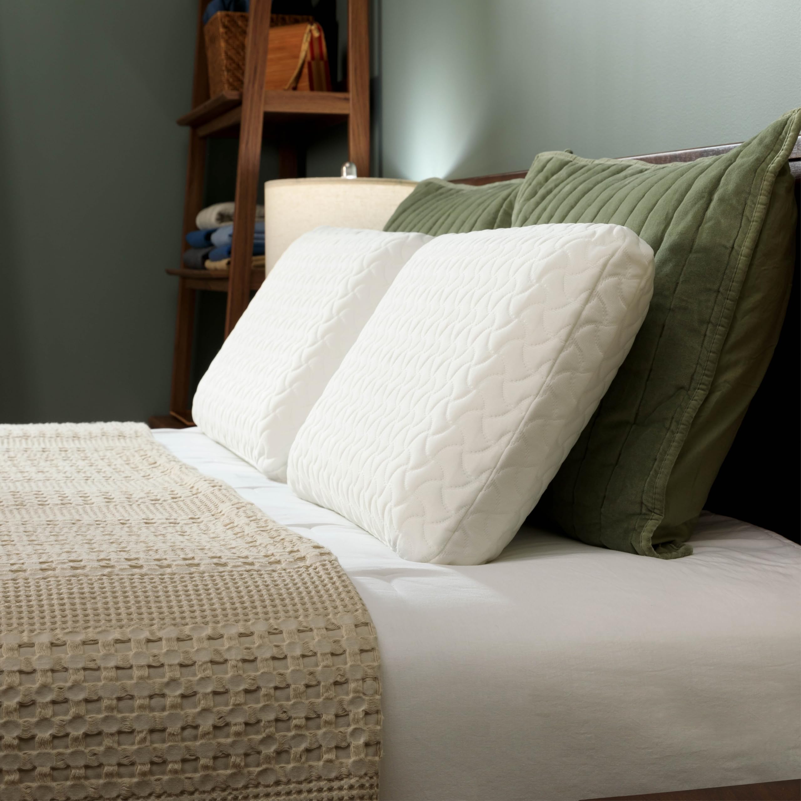 Tempur-Pedic pillows in styled bedroom highlighting restful atmosphere