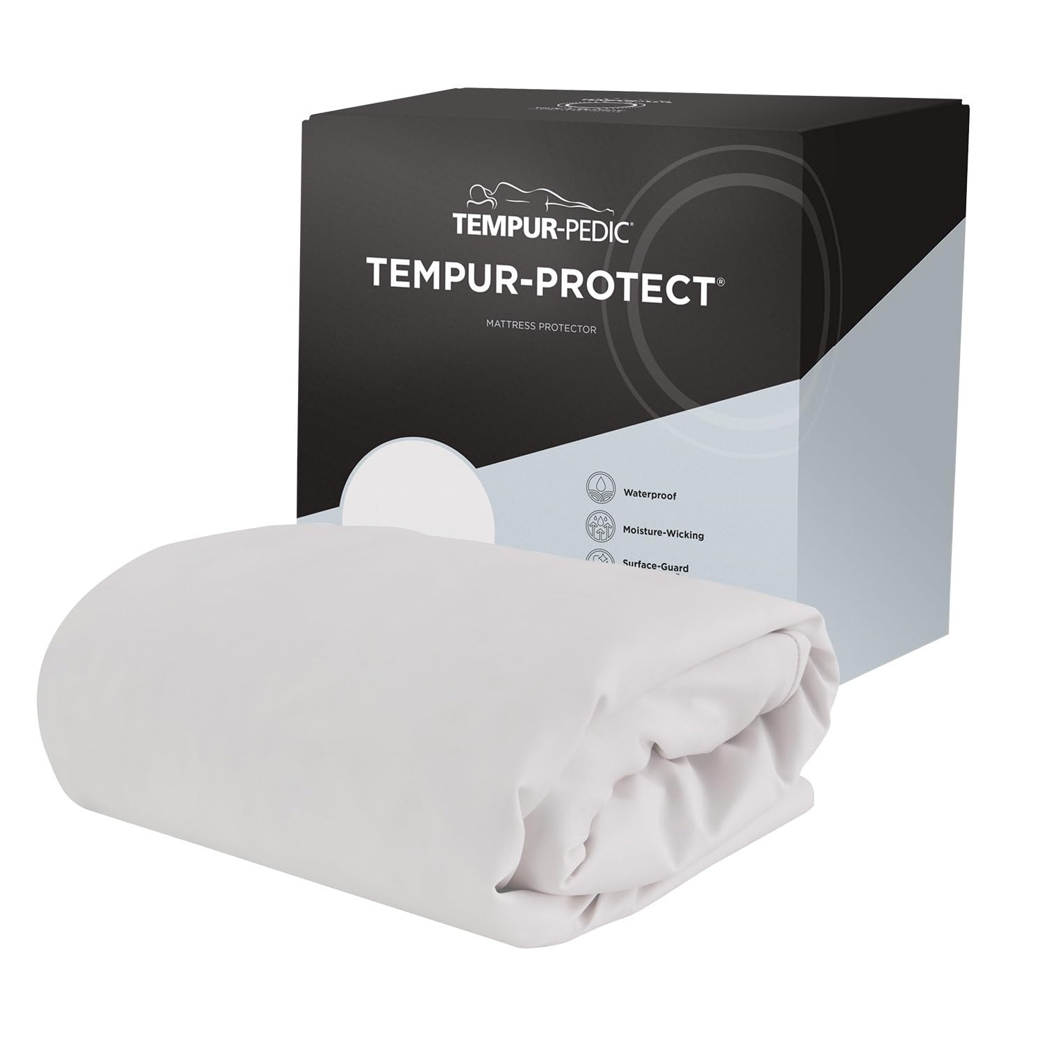 Tempur-Pedic front view of full mattress protector showing neat fit and protection