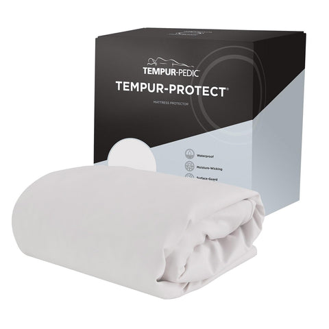 Tempur-Pedic front view of full mattress protector showing neat fit and protection