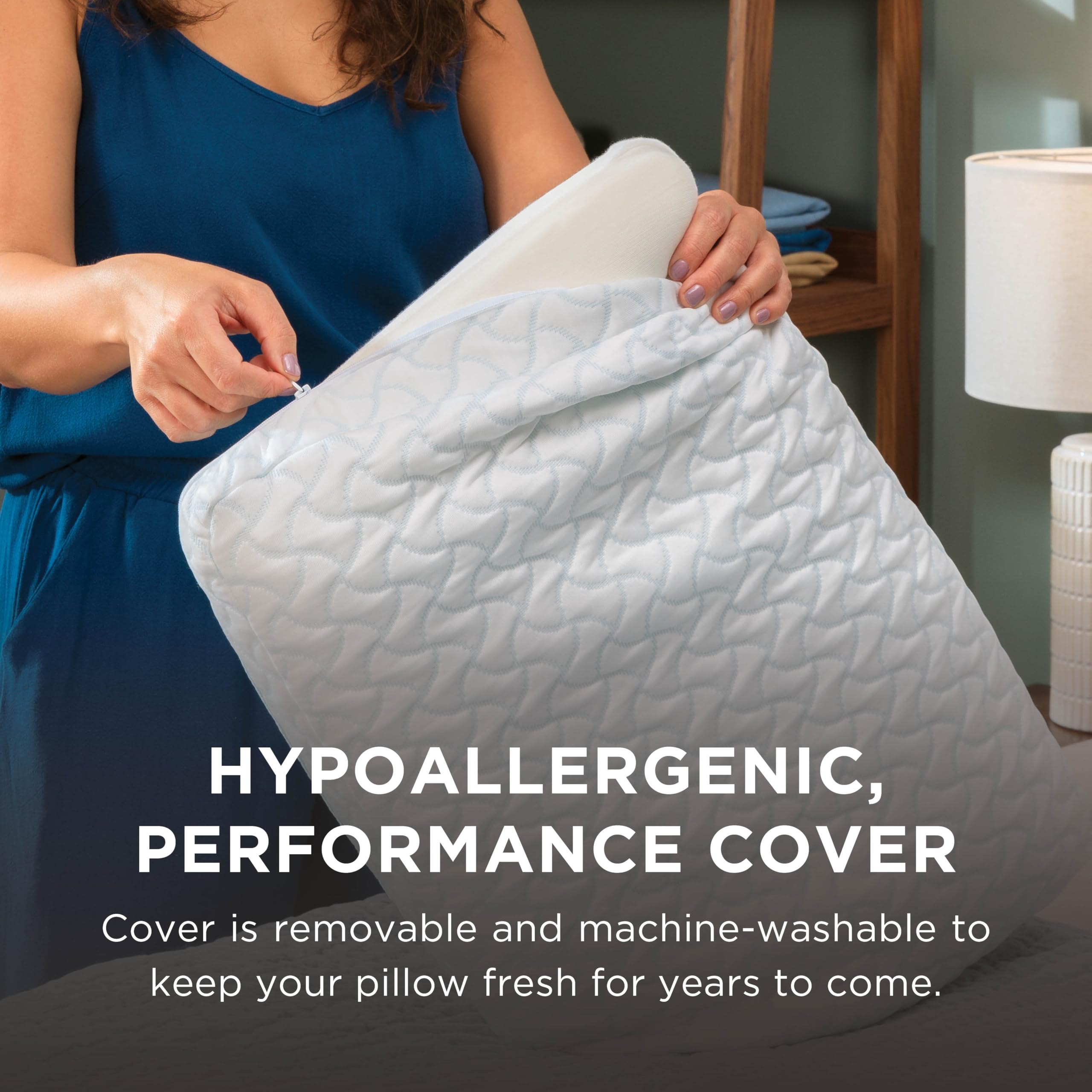 Tempur-Pedic pillow next to ruler, shows standard size and low-profile height