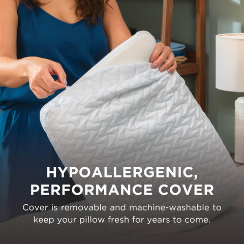 Tempur-Pedic pillow next to ruler, shows standard size and low-profile height