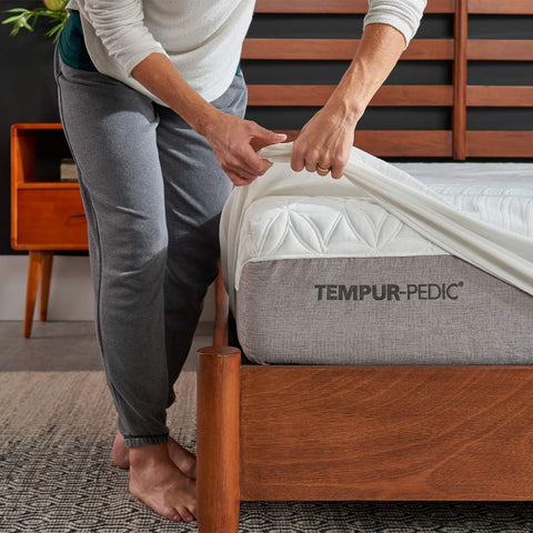 Tempur-Pedic elastic mesh side panel showing secure deep fit