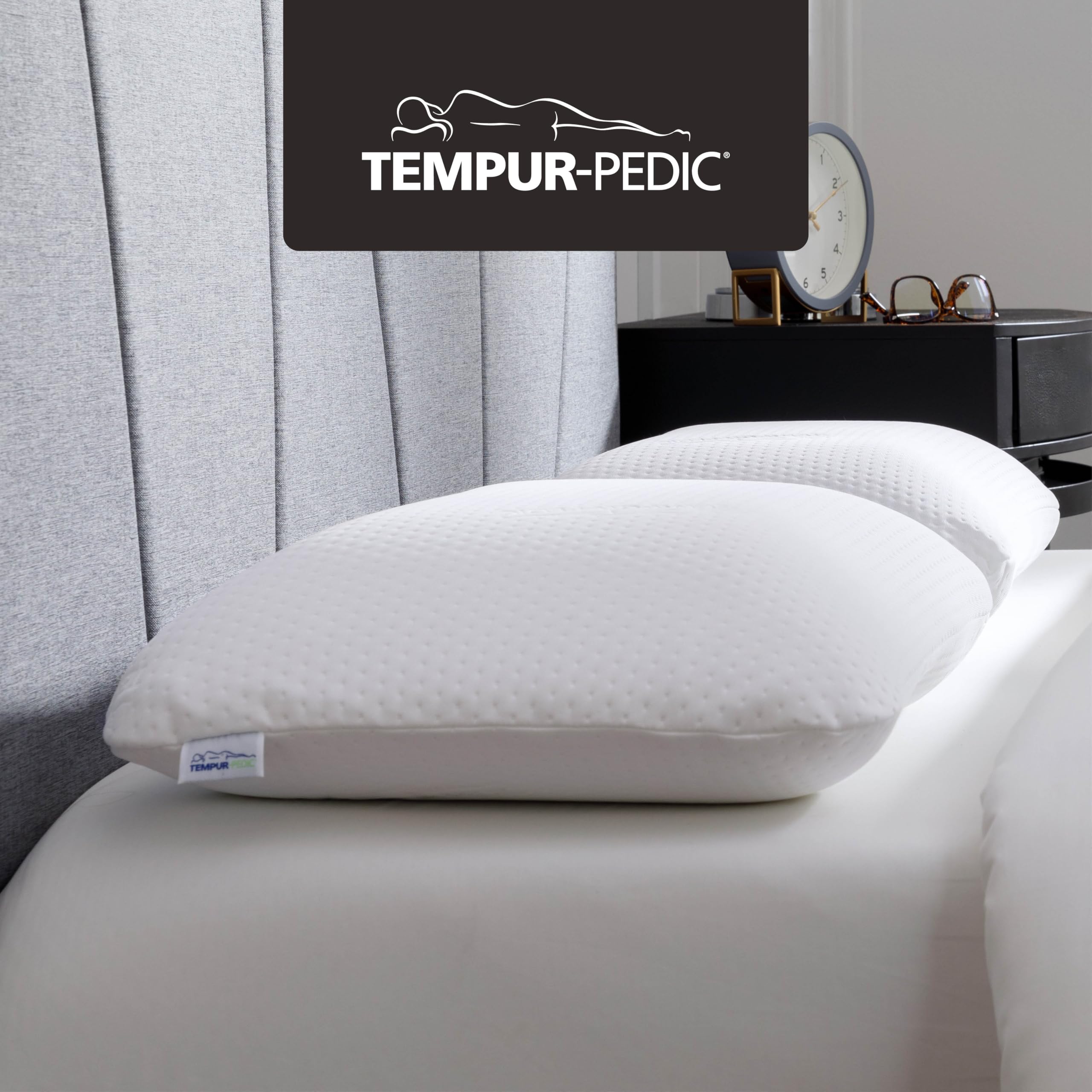Tempur-Pedic pillow arched side close-up showing targeted neck support benefit