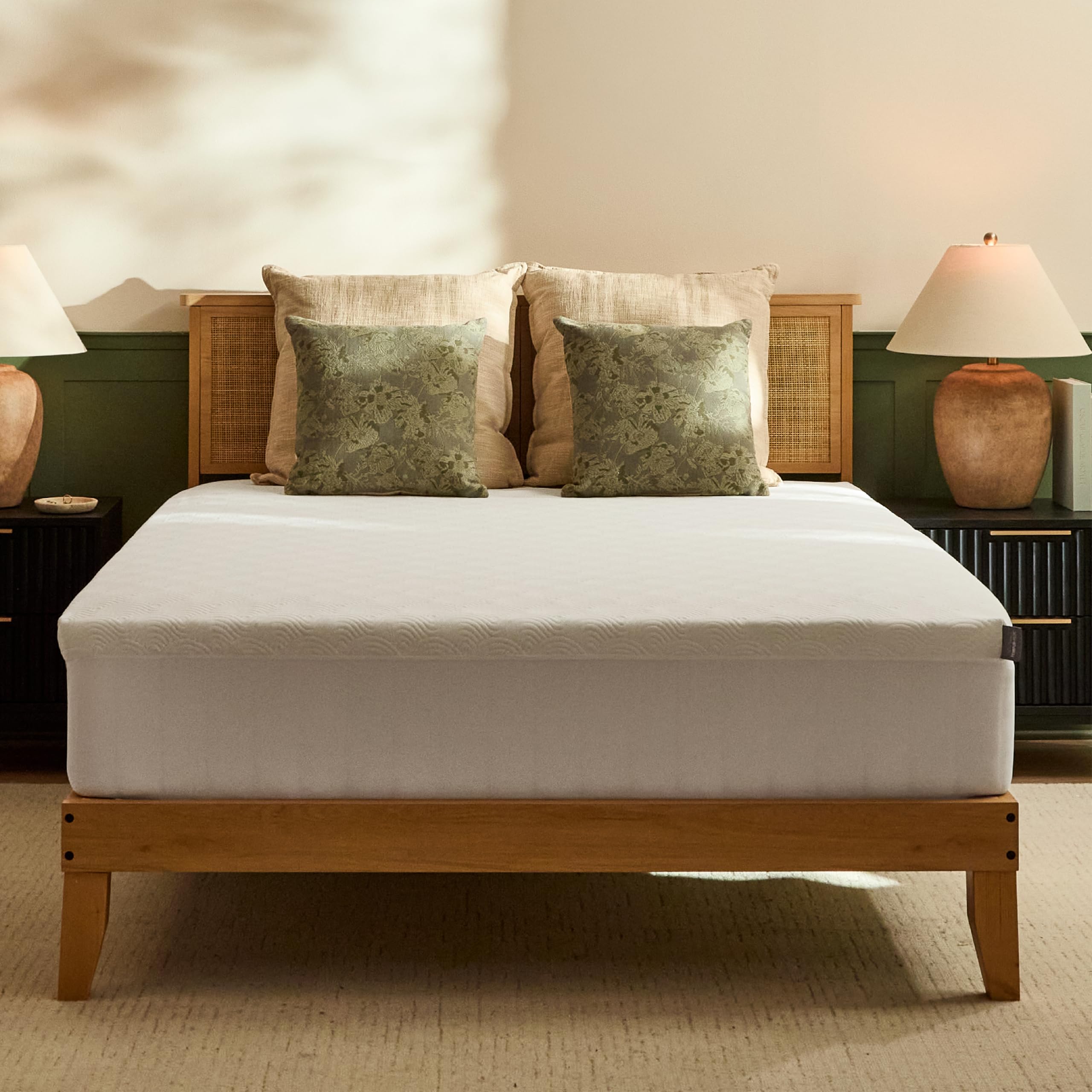 Tempur-Pedic topper front view showing neat fit and improved comfort