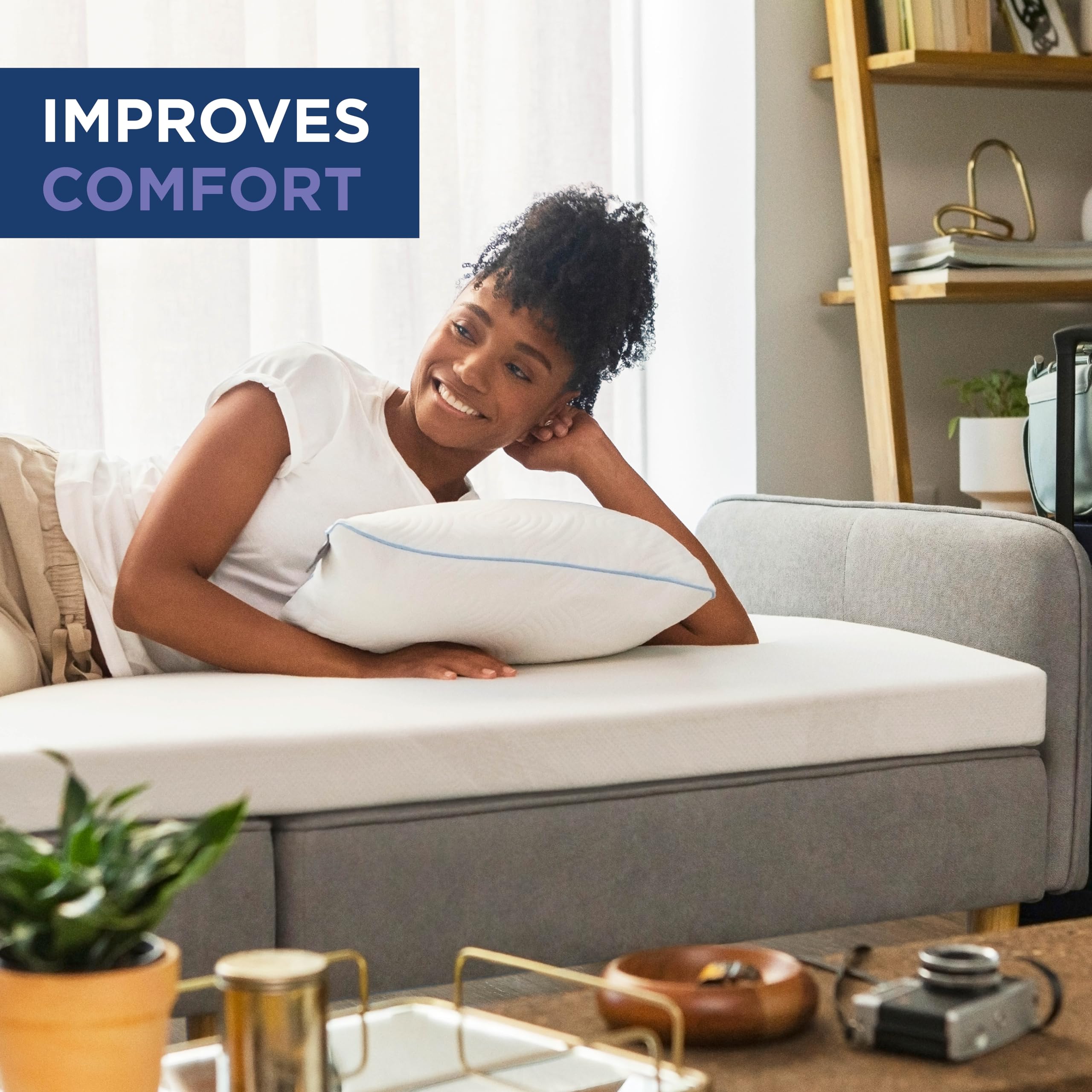 Tempur-Pedic topper on full bed in bedroom demonstrating improved comfort