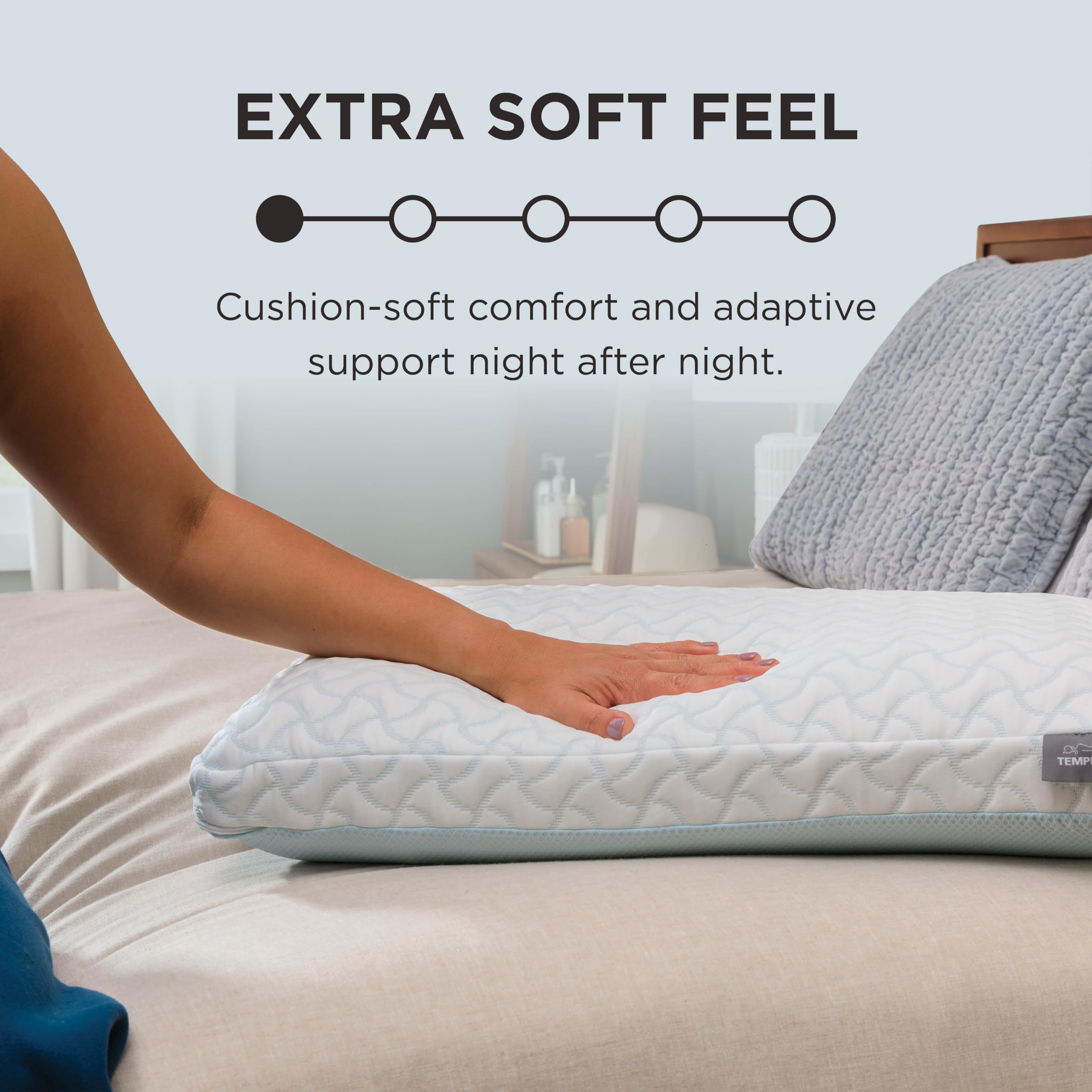 Tempur-Pedic two pillows on mattress, convenient twin set for matching sleepers