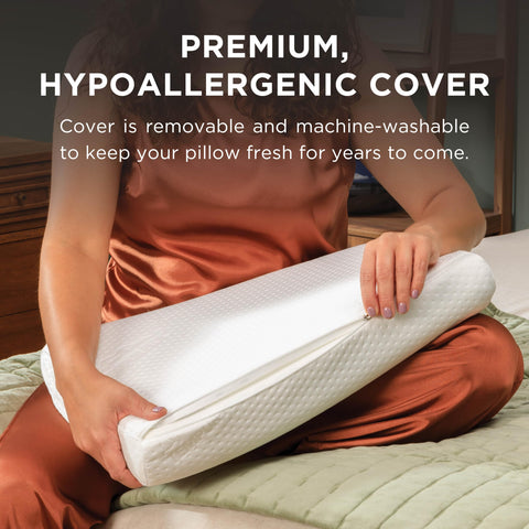 Tempur-Pedic cover being removed to show easy-care washable feature
