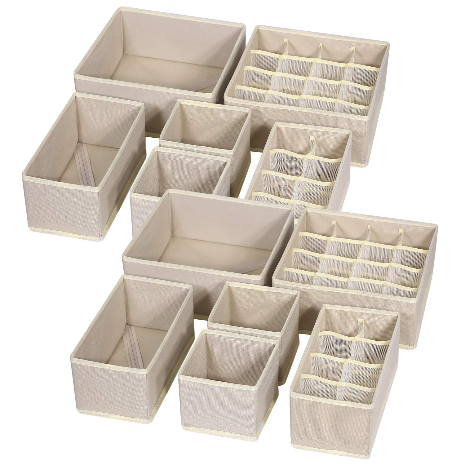 TENABORT front view of 12-pack beige organizers showing tidy drawers and quick setup benefit