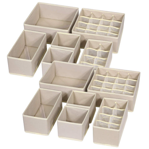 TENABORT front view of 12-pack beige organizers showing tidy drawers and quick setup benefit