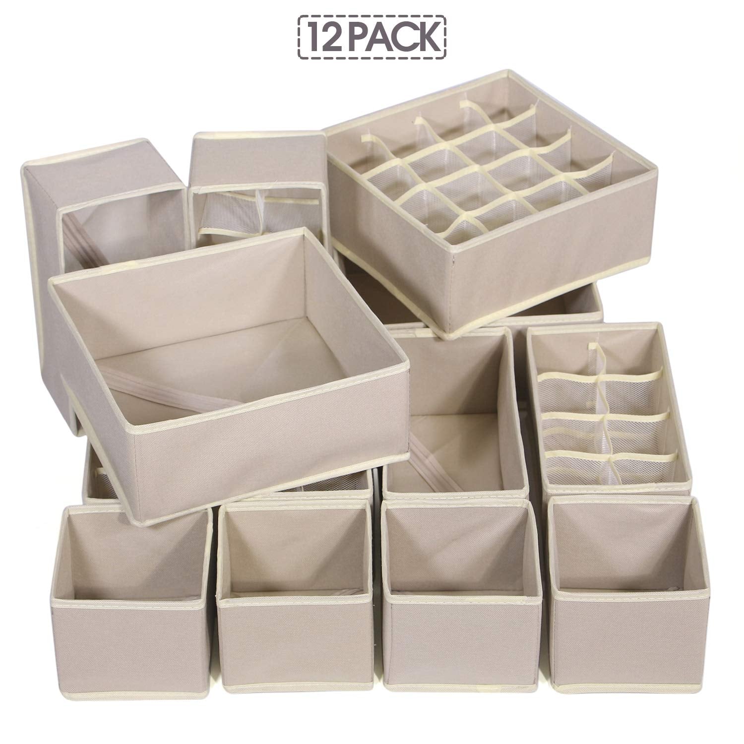 TENABORT beige bins on nursery shelf showing tidy baby clothing and calm décor benefit