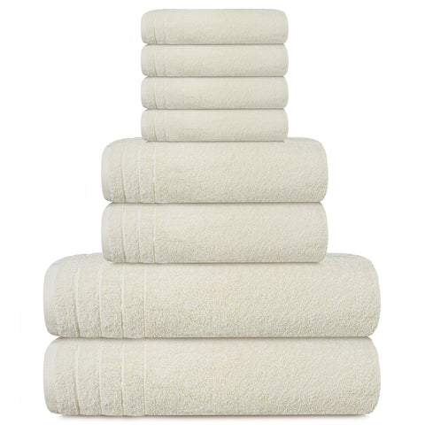 Tens Towels neatly folded on a shelf showing tidy storage and neutral style