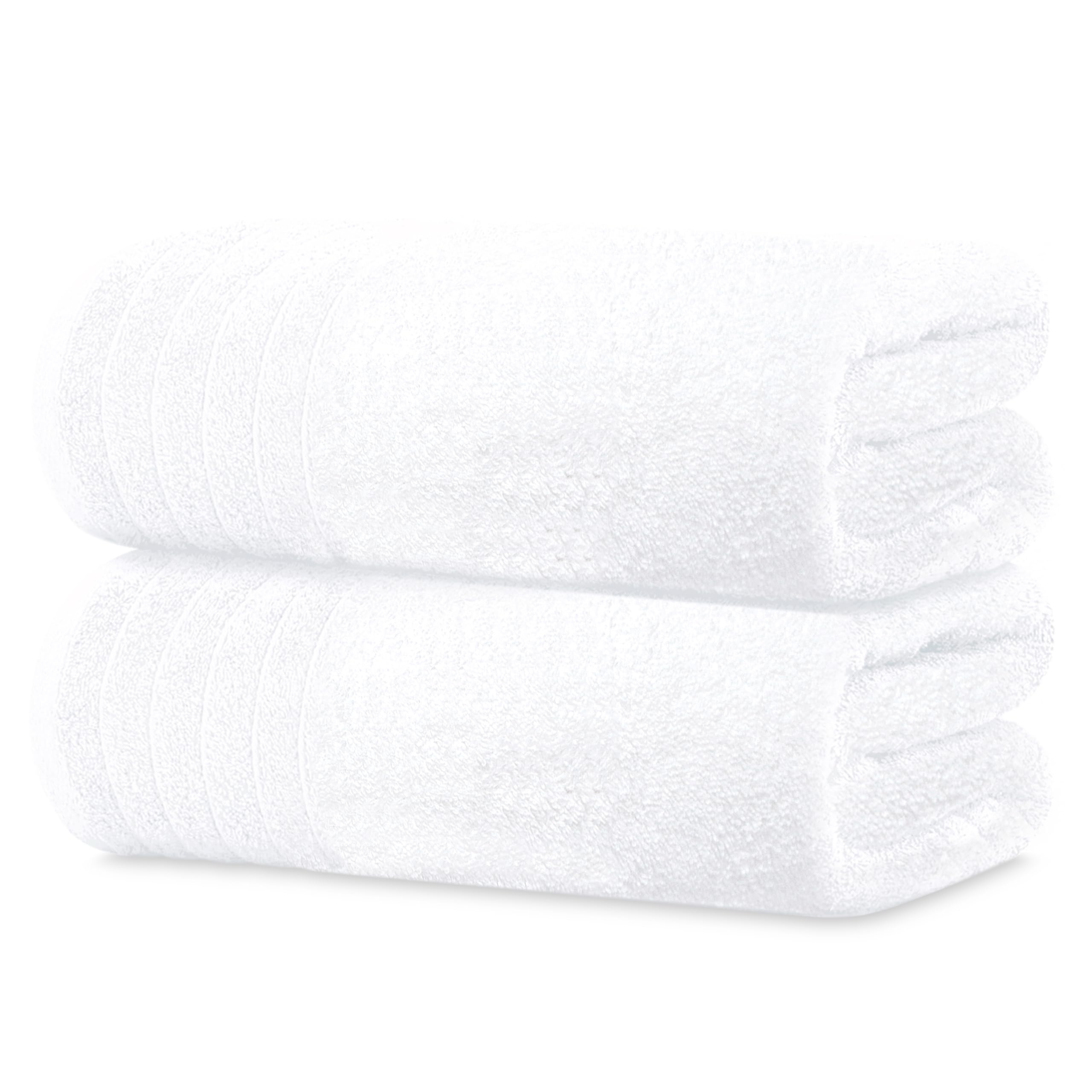 Tens Towels front packaging showing two white bath sheets and clean branding