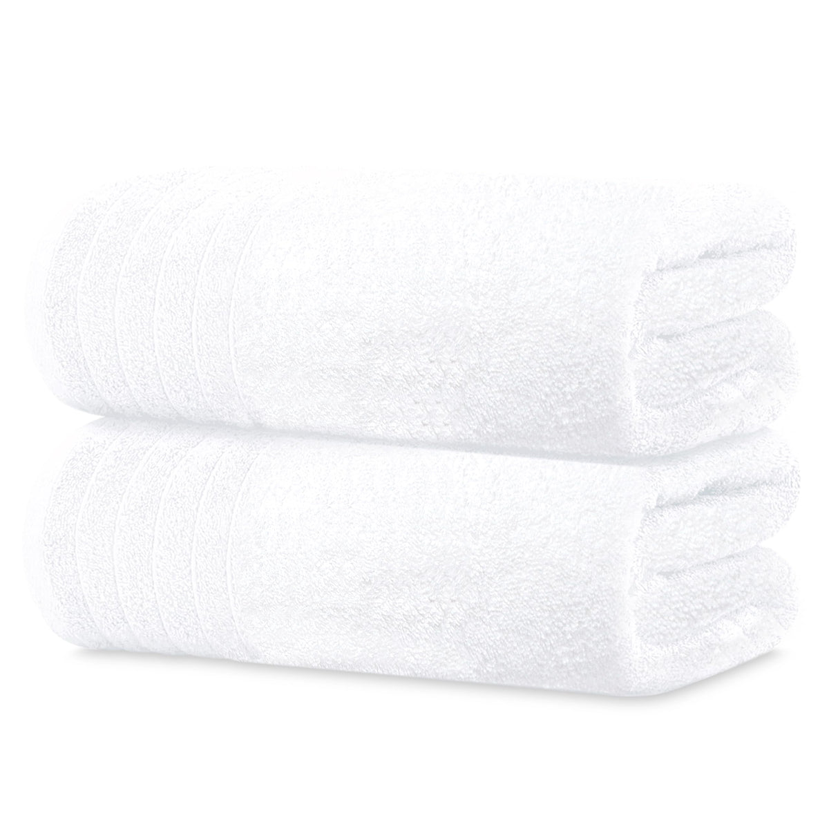 Tens Towels front packaging showing two white bath sheets and clean branding