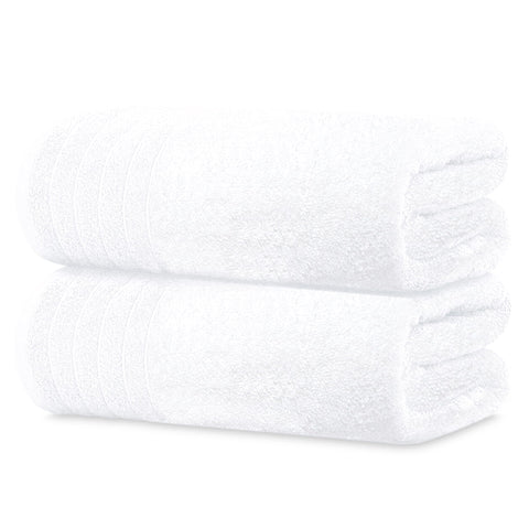 Tens Towels front packaging showing two white bath sheets and clean branding