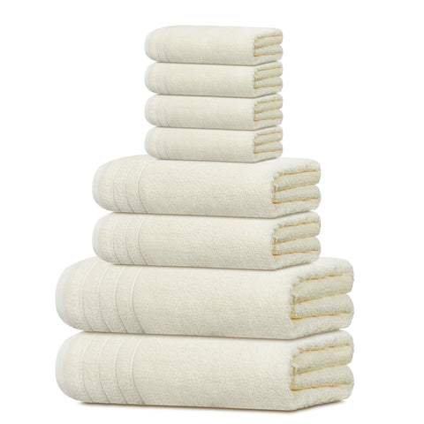 Tens Towels front packaging showing full 8-piece set and neutral cream tone