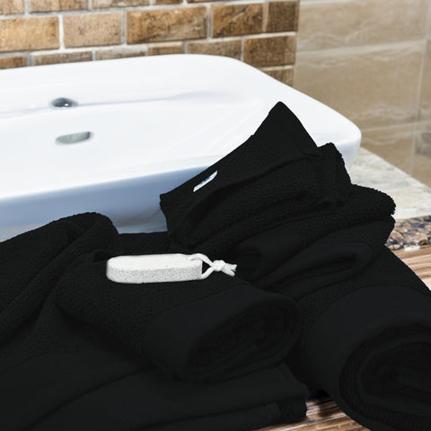 Tens Towels hand towel hung by sink demonstrating fast drying and style