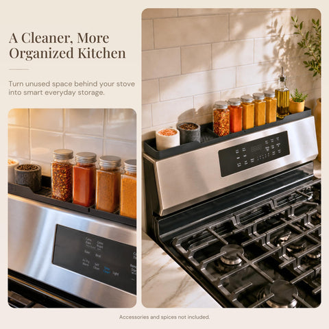 TEO shelf in kitchen lifestyle scene shows clutter-free counter benefit organized cooking space