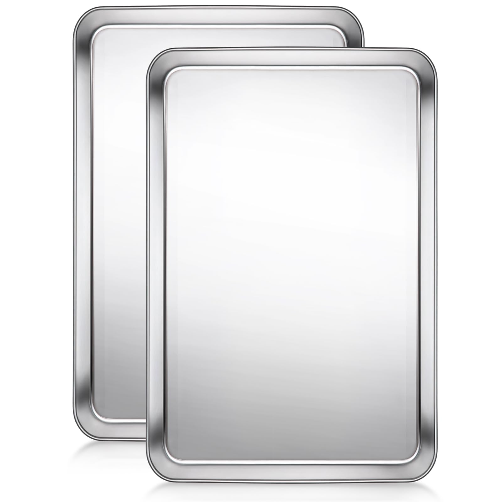 Terlulu front view of two stacked stainless steel baking sheets for durable baking