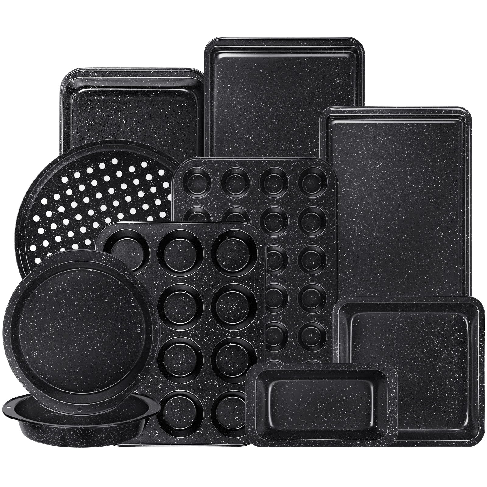 Terlulu front view of full 10-piece bakeware set showing all included pans for versatile baking