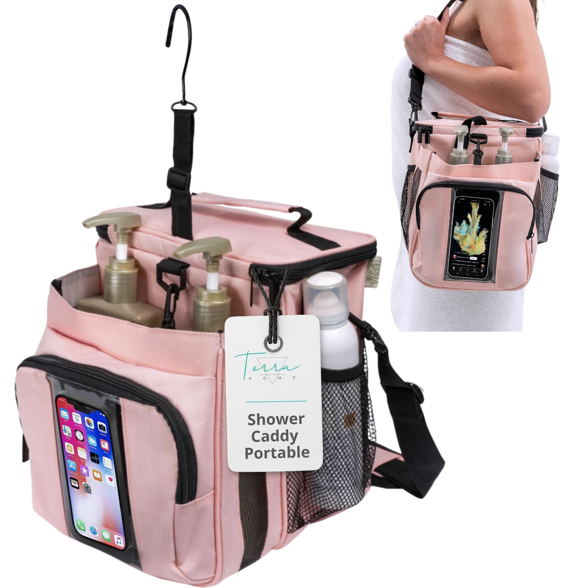 TERRA HOME front view blush pink shows organized compartments and stylish look