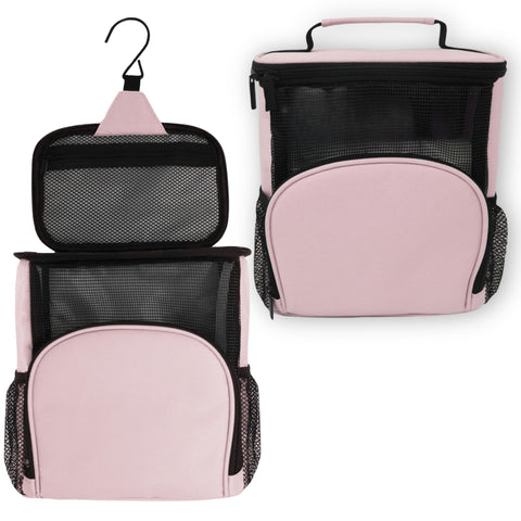 TERRA HOME front view showing blush pink caddy and neat storage benefit