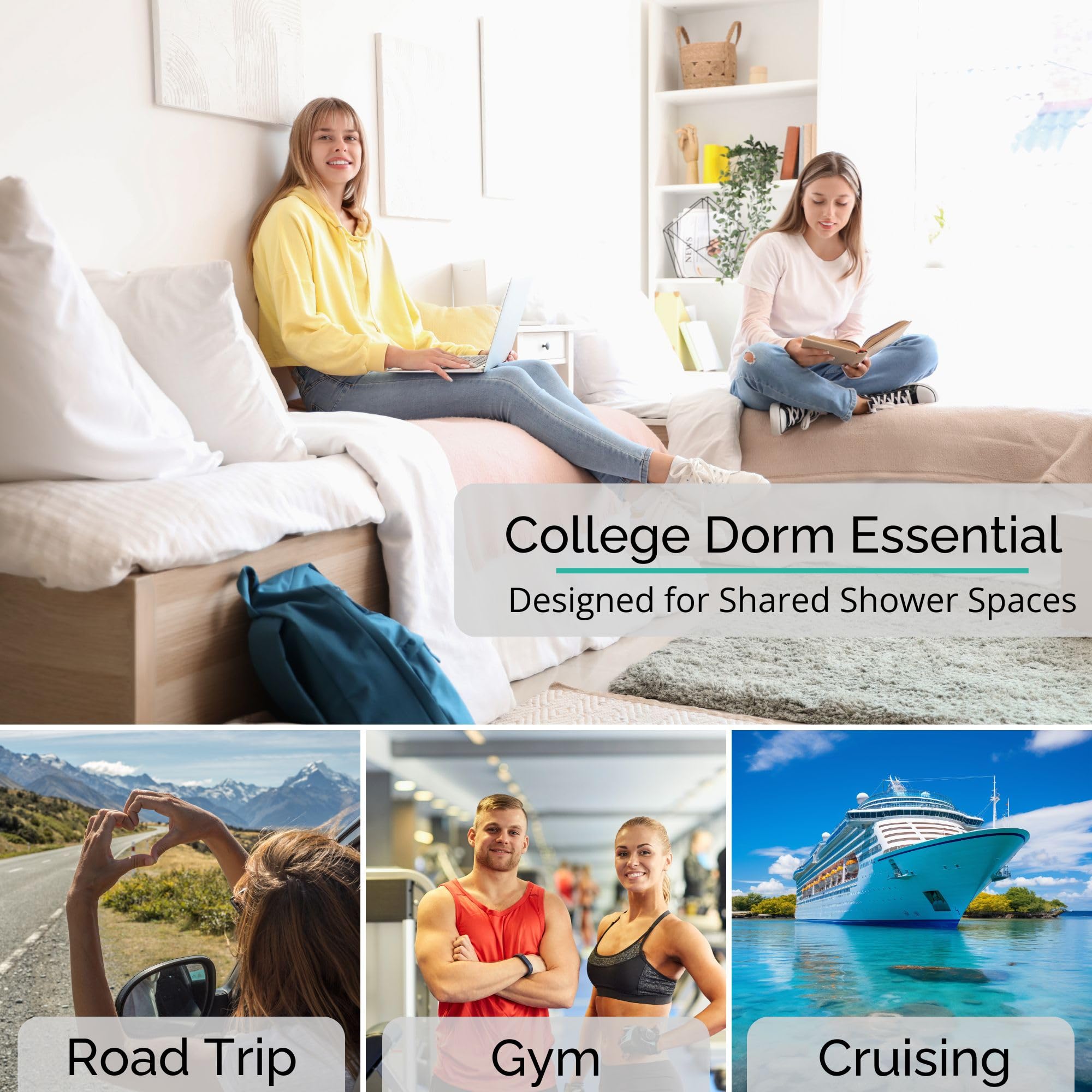 TERRA HOME in dorm bathroom setting shows portability and real-life convenience